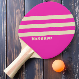 Raquete De Ping Pong Retro Rosa Três Listras com Nome