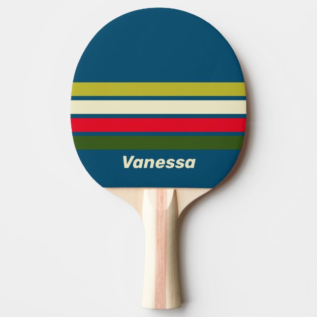 Raquete De Ping Pong Retro Rugby Across Striping with Name (Frente)
