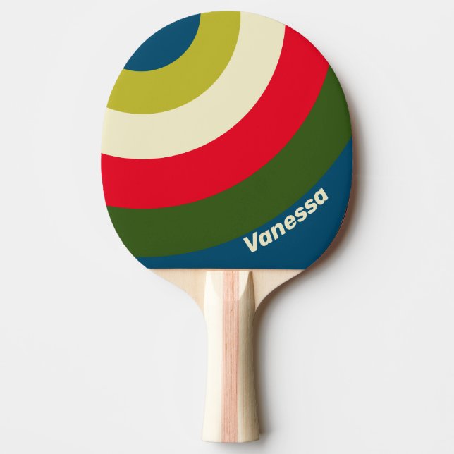 Raquete De Ping Pong Retro Rugby Circle Stripe with Name (Frente)