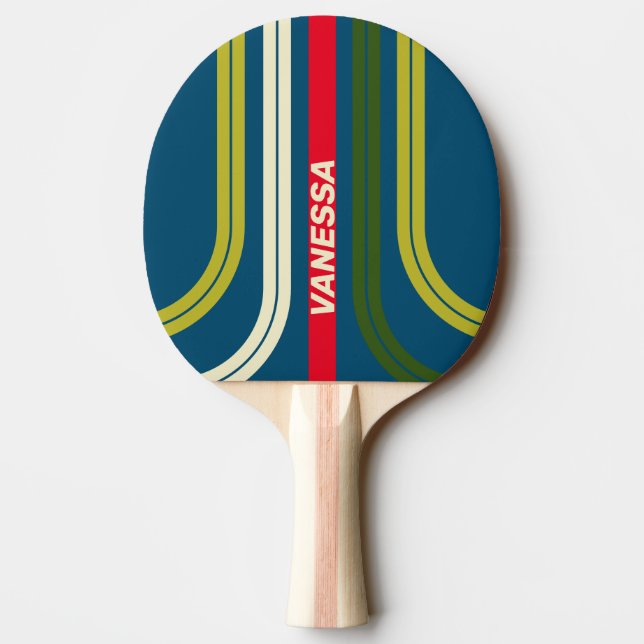 Raquete De Ping Pong Retro Rugby em Faixas ao Longo do Arco com Nome (Verso)
