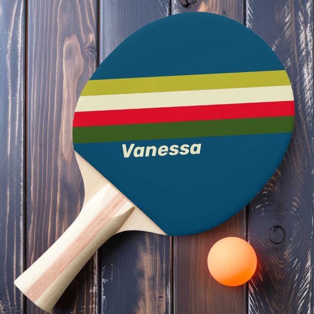 Raquete De Ping Pong Retro Rugby Listrado com Nome (Criador carregado)
