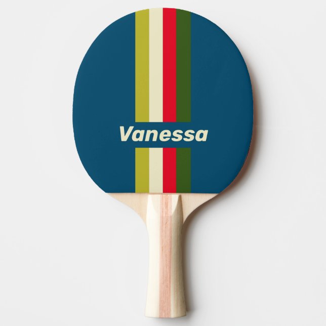 Raquete De Ping Pong Retro Rugby Pin Striped with Name (Frente)