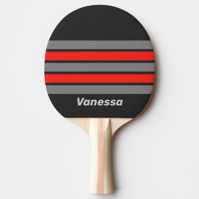 Raquete De Ping Pong Retro Stormy Sky Across Striping with Name (Frente)