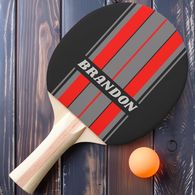 Raquete De Ping Pong Retro Stormy Sky Board Stripes com Nome (Criador carregado)