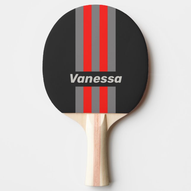 Raquete De Ping Pong Retro Stormy Sky Pin Stripes with Name (Frente)