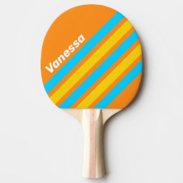 Raquete De Ping Pong Retro Summer Beach Angled Striping with Name