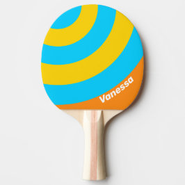 Raquete De Ping Pong Retro Summer Beach Circle Stripe with Name