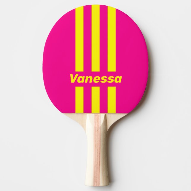 Raquete De Ping Pong Retro Sun Soaked Three Pin Stripes with Name (Frente)