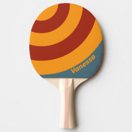 Raquete De Ping Pong Retro Sunrise on Slate Circle Stripe with Name