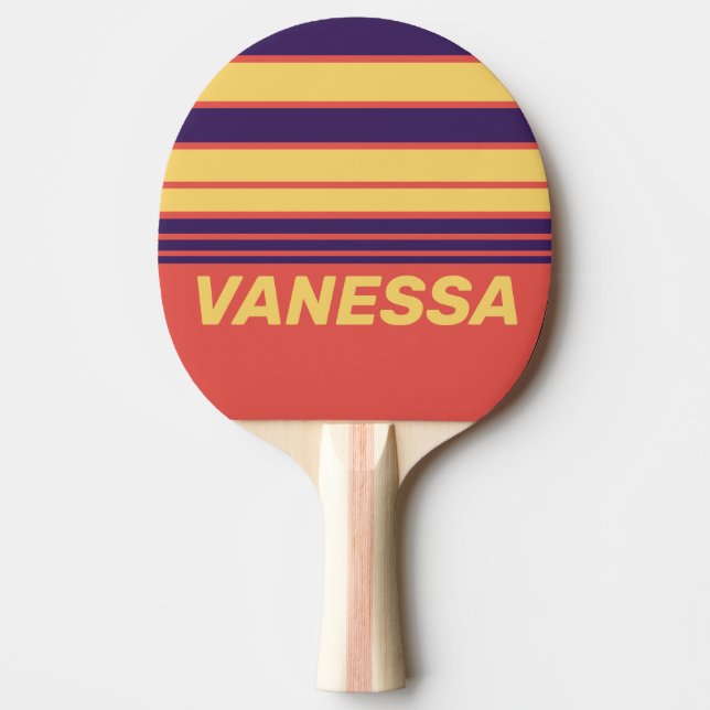 Raquete De Ping Pong Retro Surf Sunset Horizon Striping with Name (Frente)