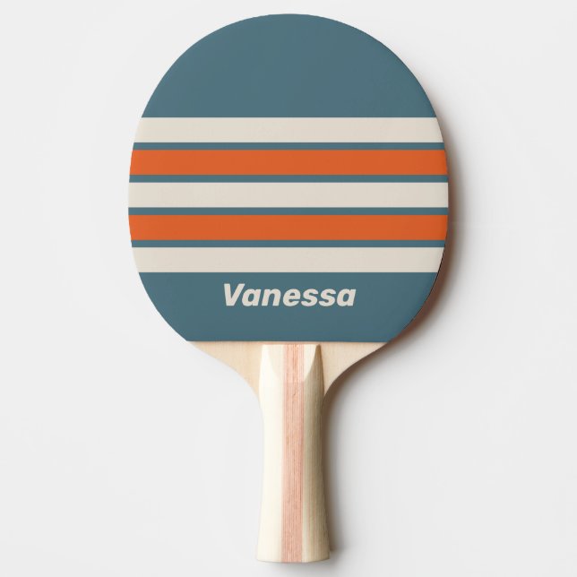 Raquete De Ping Pong Retro Surfside Faixas na Listra com Nome (Frente)