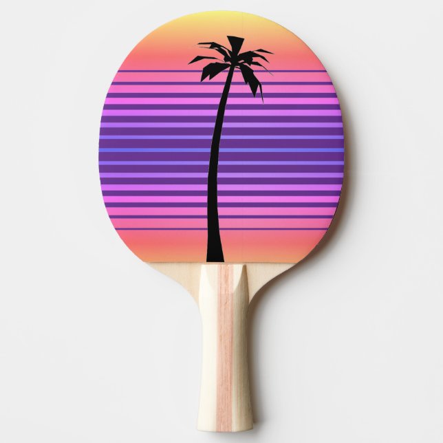 Raquete De Ping Pong Retro Synthwave com Palm Tree (Frente)