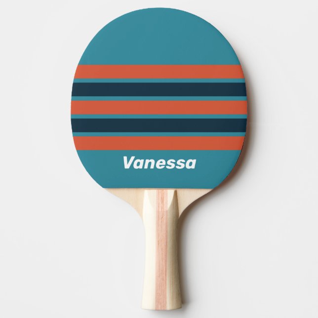 Raquete De Ping Pong Retro Teal Splash Across Striping with Name (Frente)