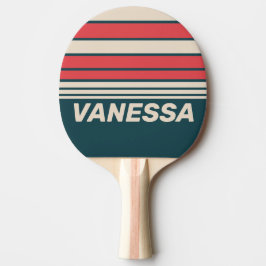 Raquete De Ping Pong Retro Teal Vibe Horizon Striping with Name