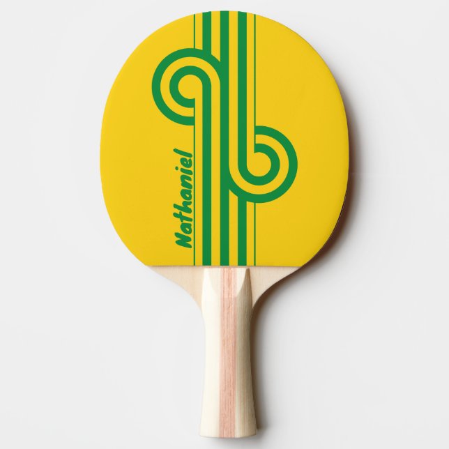 Raquete De Ping Pong Retro Tropical Banana Dual Stripe Loop com Nome (Verso)