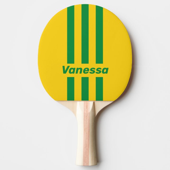 Raquete De Ping Pong Retro Tropical Banana Three Pin Stripes with Name (Frente)