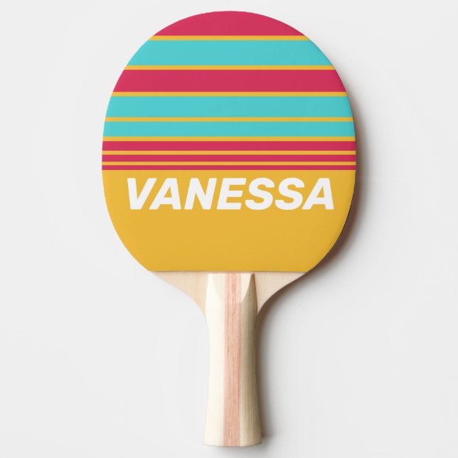 Raquete De Ping Pong Retro Tropical Breeze Horizon Striping with Name (Frente)
