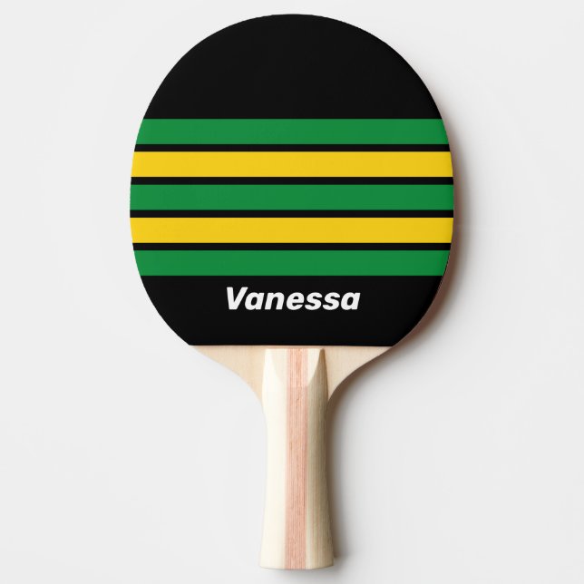 Raquete De Ping Pong Retro Tropical Palm Across Striping with Name (Frente)