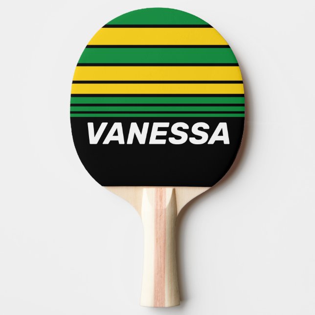 Raquete De Ping Pong Retro Tropical Palm Horizon Striping with Name (Frente)