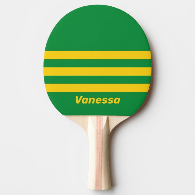 Raquete De Ping Pong Retro Tropical Palm Three Across Stripe with Name (Frente)