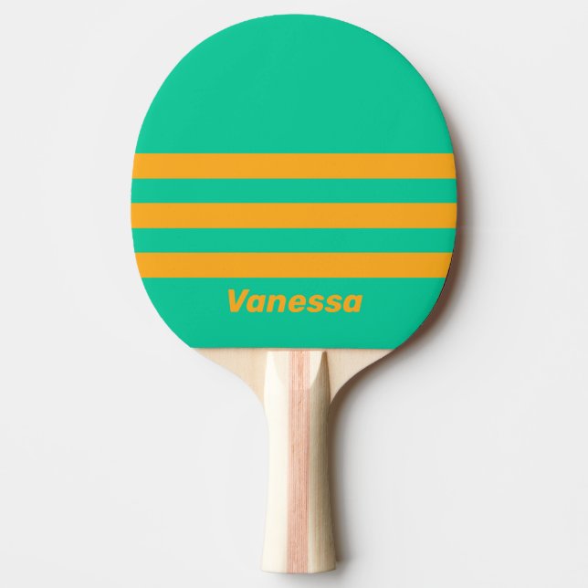 Raquete De Ping Pong Retro Tropical Punch Across Striping with Name (Frente)