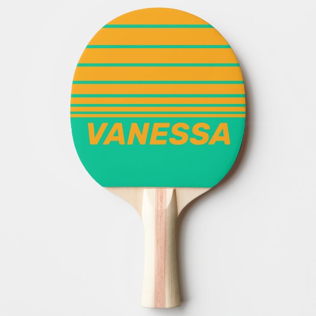 Raquete De Ping Pong Retro Tropical Punch Horizon Striping with Name (Frente)