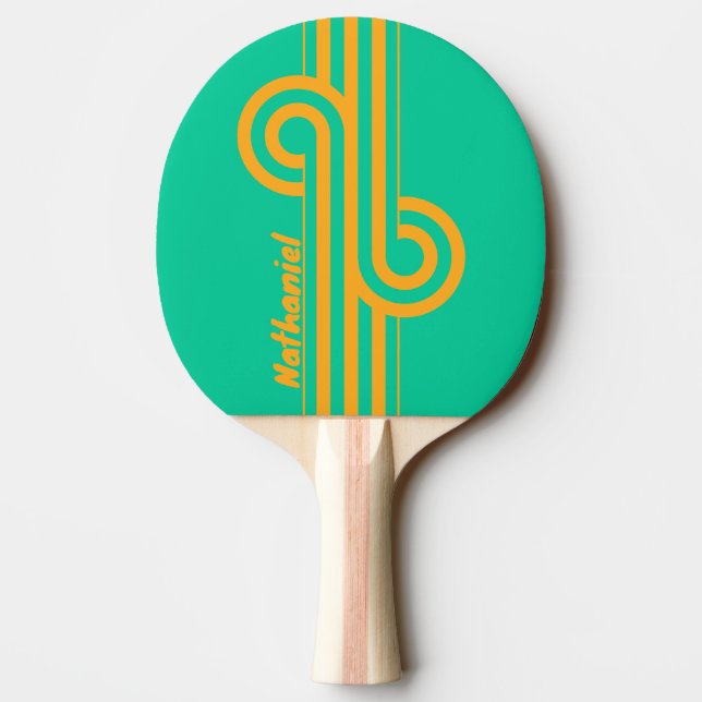 Raquete De Ping Pong Retro Tropical Punch Listra em Loop com Nome (Verso)