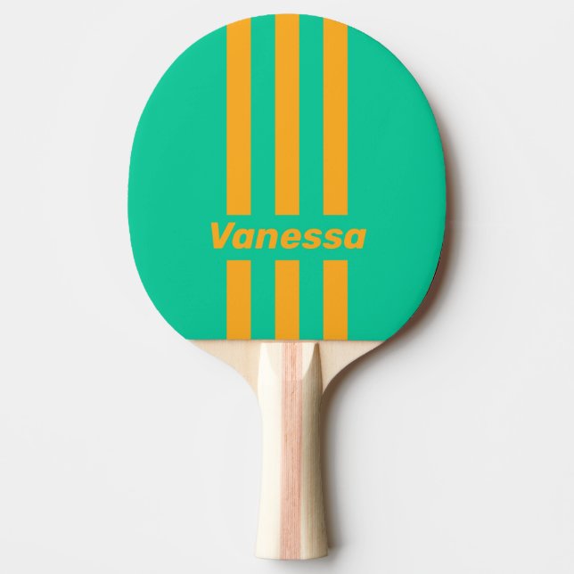 Raquete De Ping Pong Retro Tropical Punch Pin Stripes with Name (Frente)