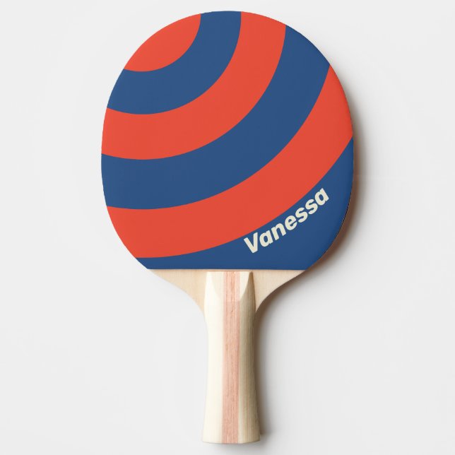 Raquete De Ping Pong Retro Vermelho & Azul Três Listras de Círculo com  (Frente)