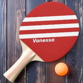 Raquete De Ping Pong Retro Vermelho Três Listras com Nome