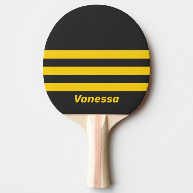 Raquete De Ping Pong Retro Yellowjacket Faixa Amarela com Nome (Frente)