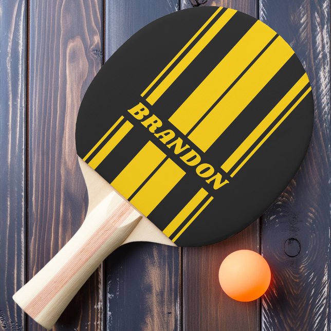 Raquete De Ping Pong Retro Yellowjacket Faixas Duplas de Tábua com Nome (Criador carregado)