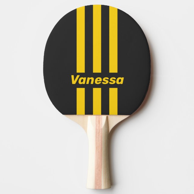 Raquete De Ping Pong Retro Yellowjacket Três Listras com Nome (Frente)