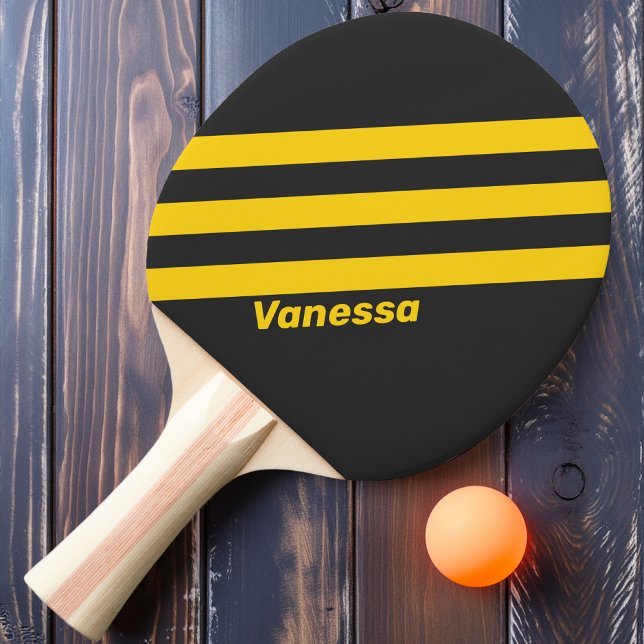 Raquete De Ping Pong Retro Yellowjacket Três Listras com Nome (Criador carregado)