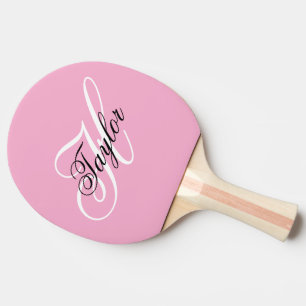 Raquete De Ping Pong Rico preto e branco, monograma cor-de-rosa