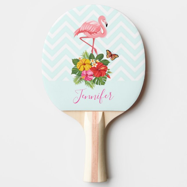 Raquete De Ping Pong Rico rosa Flamingo e Hibiscus Tropical (Frente)