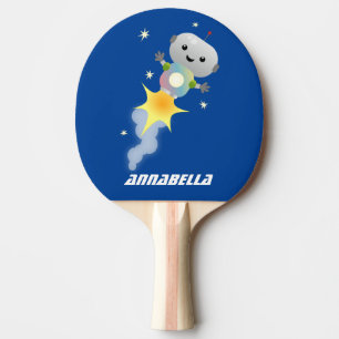 Raquete De Ping Pong Robô bonito voando em ilustração de desenho animad