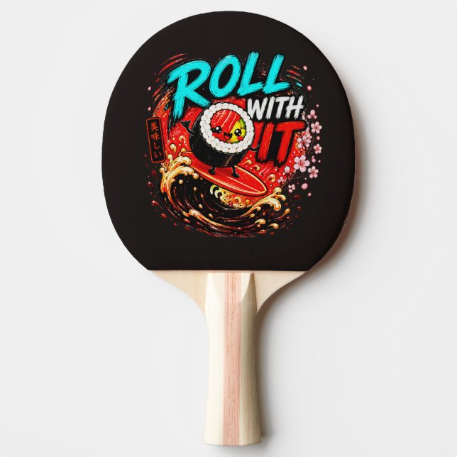 Raquete De Ping Pong Rolar Com Isso – Design Divertido de Sushi de Surf (Frente)