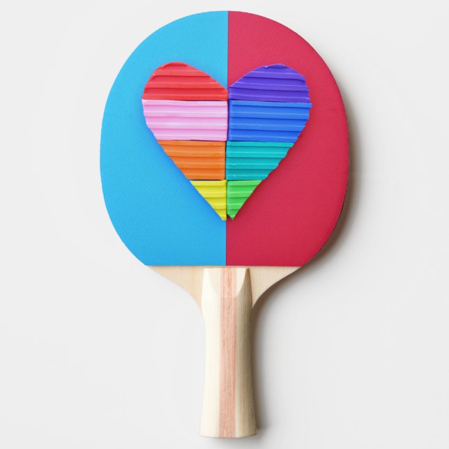 Raquete De Ping Pong Romântica Amor Twin Rainbow Hearts (Frente)