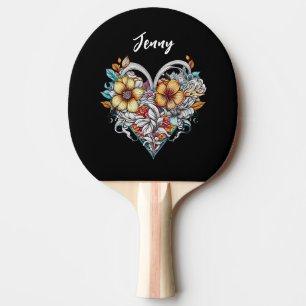Raquete De Ping Pong Romântico do Coração Floral Personalizado