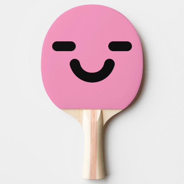 Raquete de Ping Pong Rosa Claro Rosto Satisfeito (Frente)