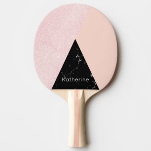 Raquete De Ping Pong rosa de ouro feminino elegante e mármore