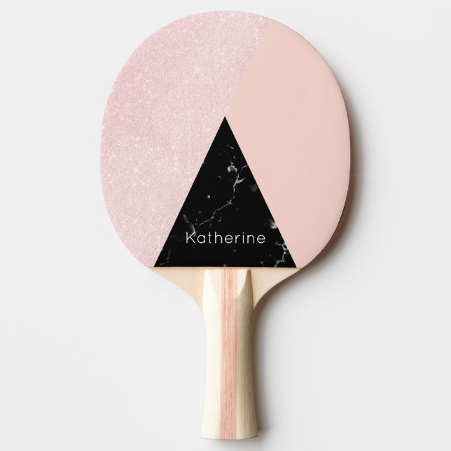 Raquete De Ping Pong Rosa de ouro feminino elegante e mármore de trás (Frente)