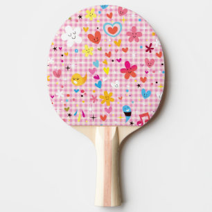 Raquete De Ping Pong rosa do teste padrão dos desenhos animados do