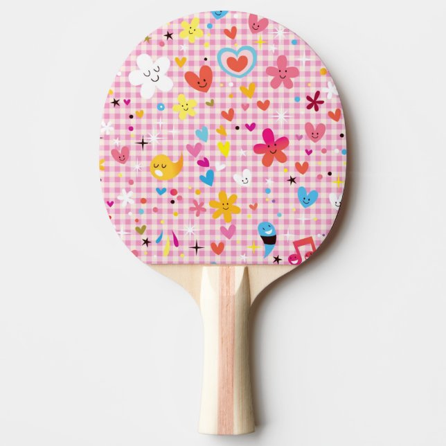 Raquete De Ping Pong rosa do teste padrão dos desenhos animados do (Frente)