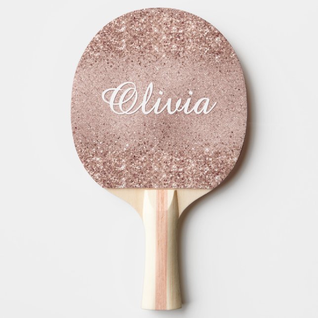Raquete De Ping Pong Rosa Dourado Glitter Name (Frente)