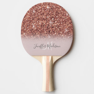 Raquete De Ping Pong Rosa dourado glitter Nome Personalizado