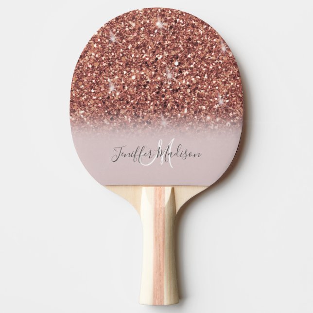 Raquete De Ping Pong Rosa dourado glitter Nome Personalizado            (Frente)