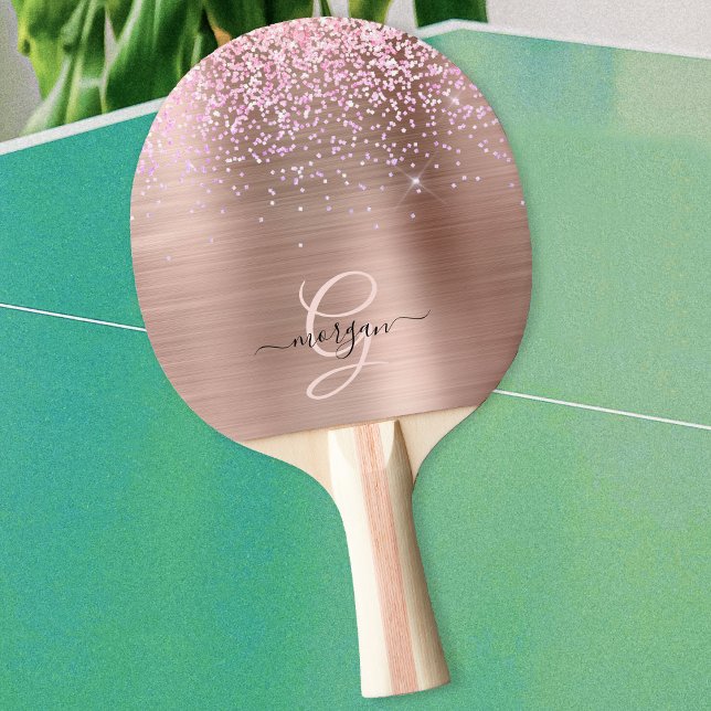 Raquete De Ping Pong Rosa Dourado Metal, Lítio, Nome do Script e Monogr (Criador carregado)