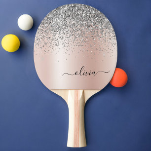 Raquete De Ping Pong Rosa Dourado - Monograma brilhante cor-de-rosa